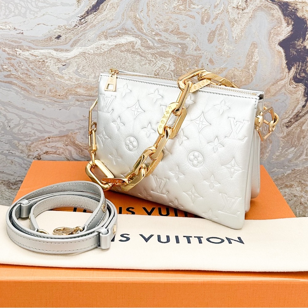 Louis Vuitton Coussin BB Monogram Silver Lambskin Embossed Crossbody Bag - Picture 1 of 12